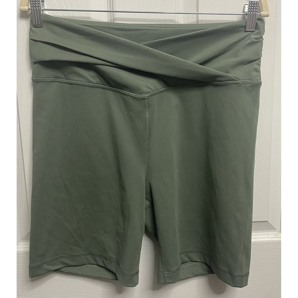 YOGALICIOUS Women Lux Crosstown High Crossover Waist 7" Biker Green Shorts XL